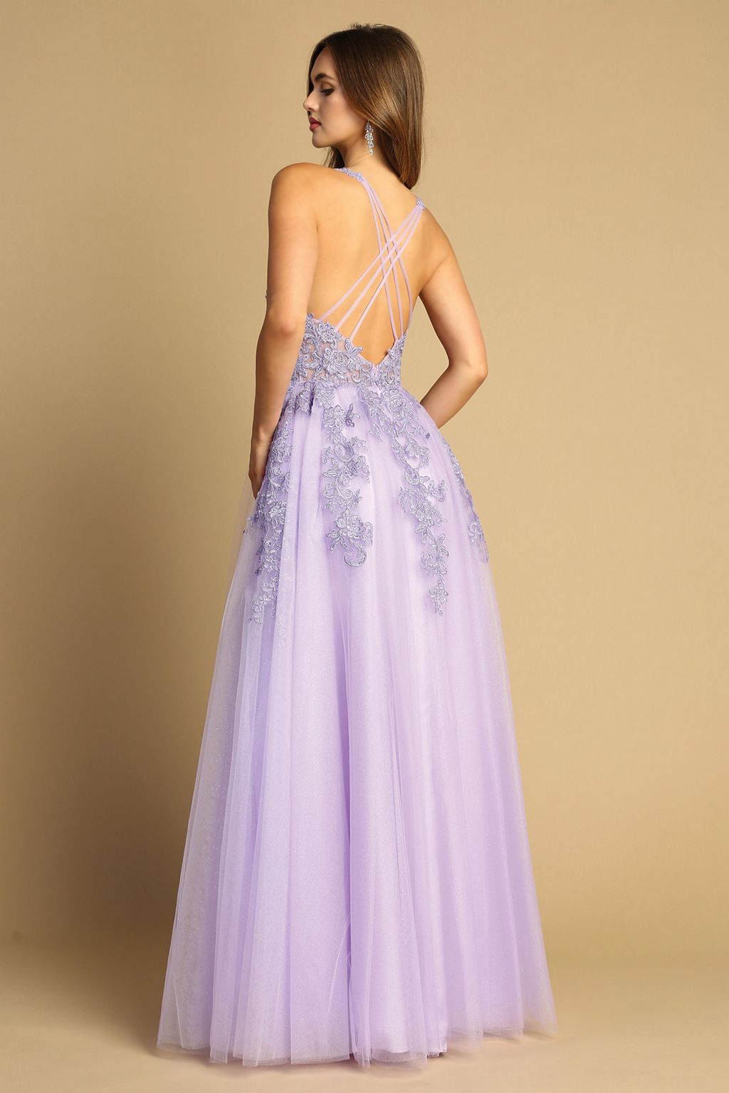 Adora Design 3088 Lace A-Line Long Slit Spaghetti Strap Prom Dress