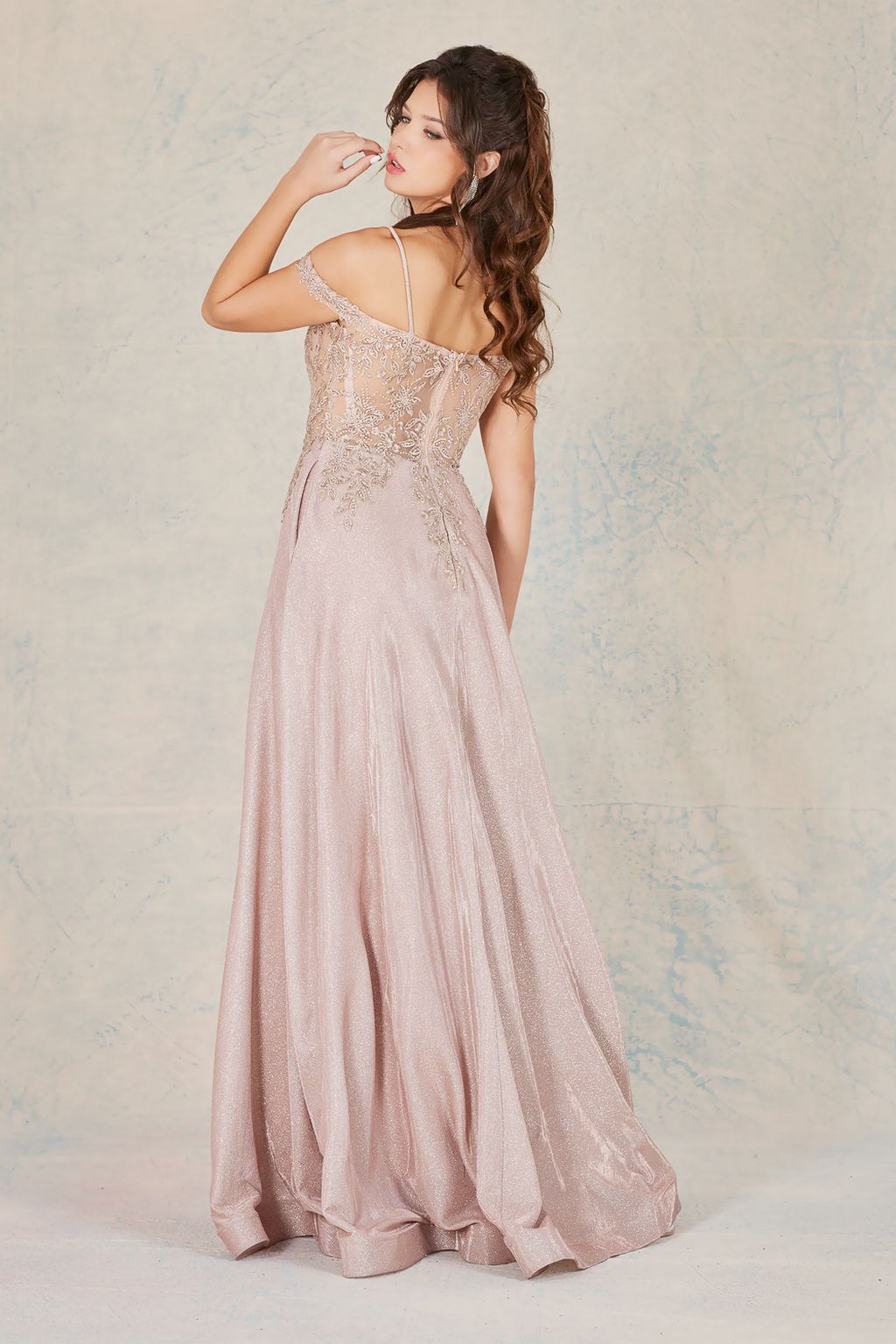 Adora Design 3097 Off Shoulder A-Line Glitter Applique Prom Dress