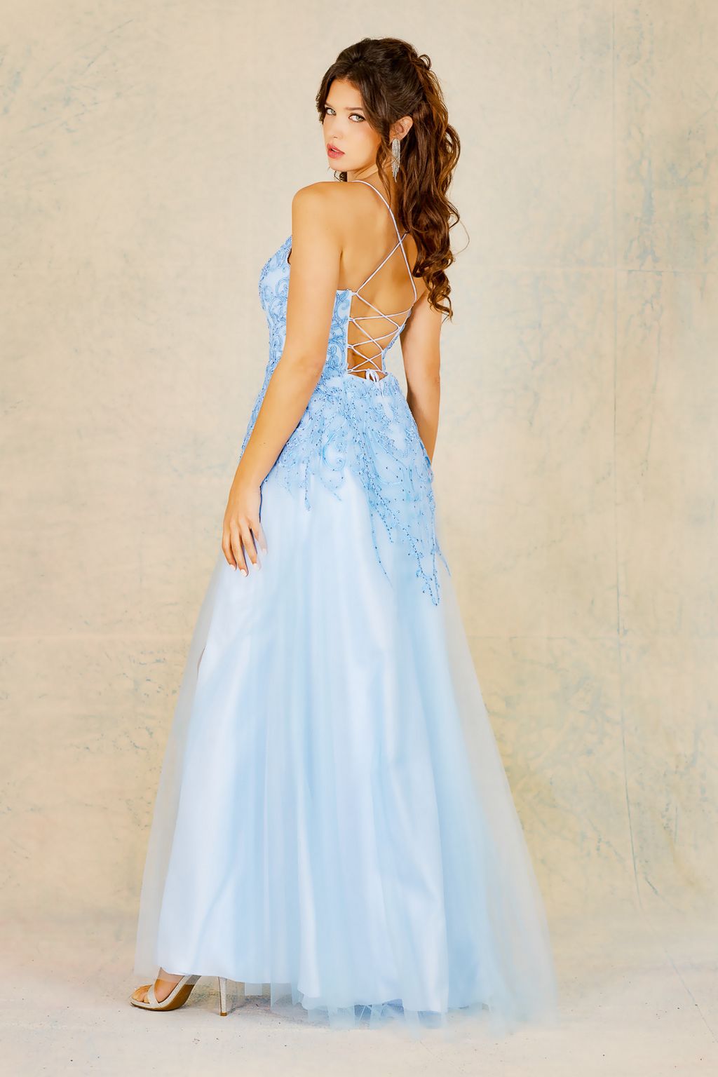 Adora Design 3099 A-Line Embroidered Long Slit Formal Prom Dress