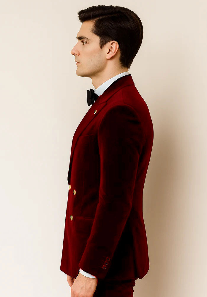 Mens Velvet Suit - Slim Fit Double Breasted Suit Blazer and Pants - Green