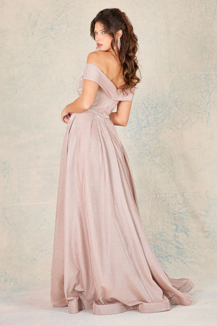 Adora Design 3100 Off Shoulder Metallic A-Line Prom Formal Dress