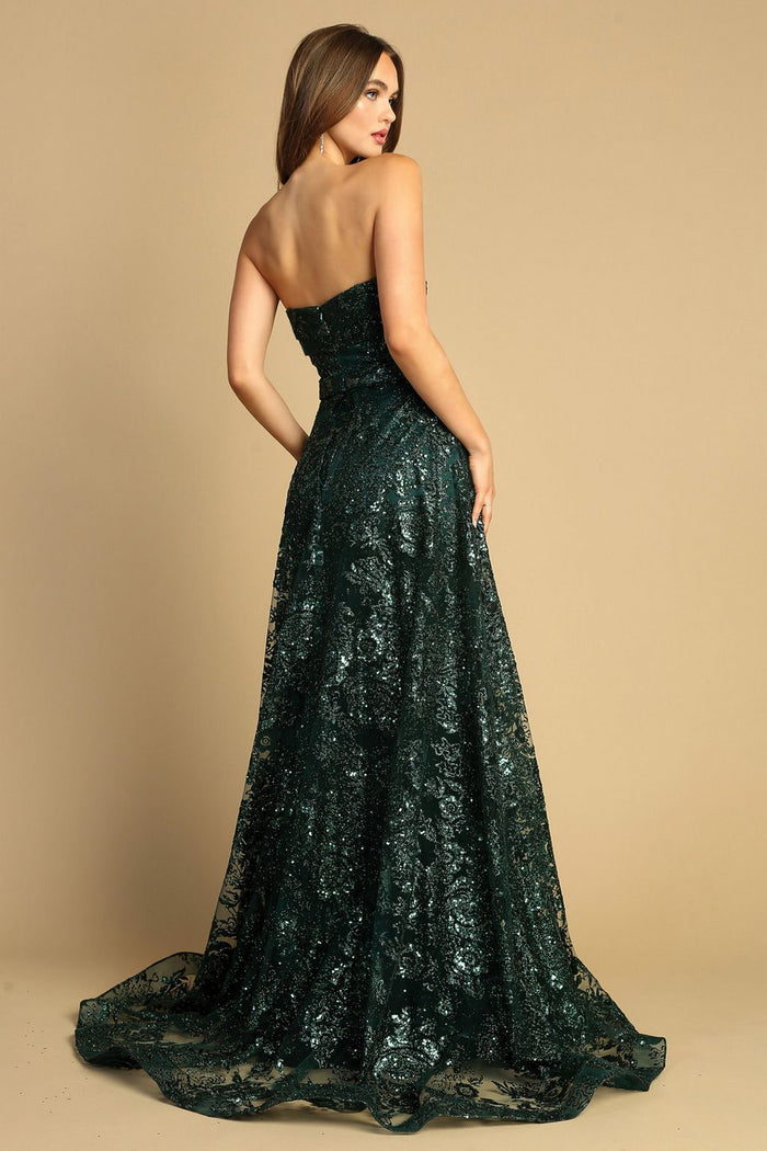 Adora Design 3107G Strapless Glitter Print Overskirt Prom Dress