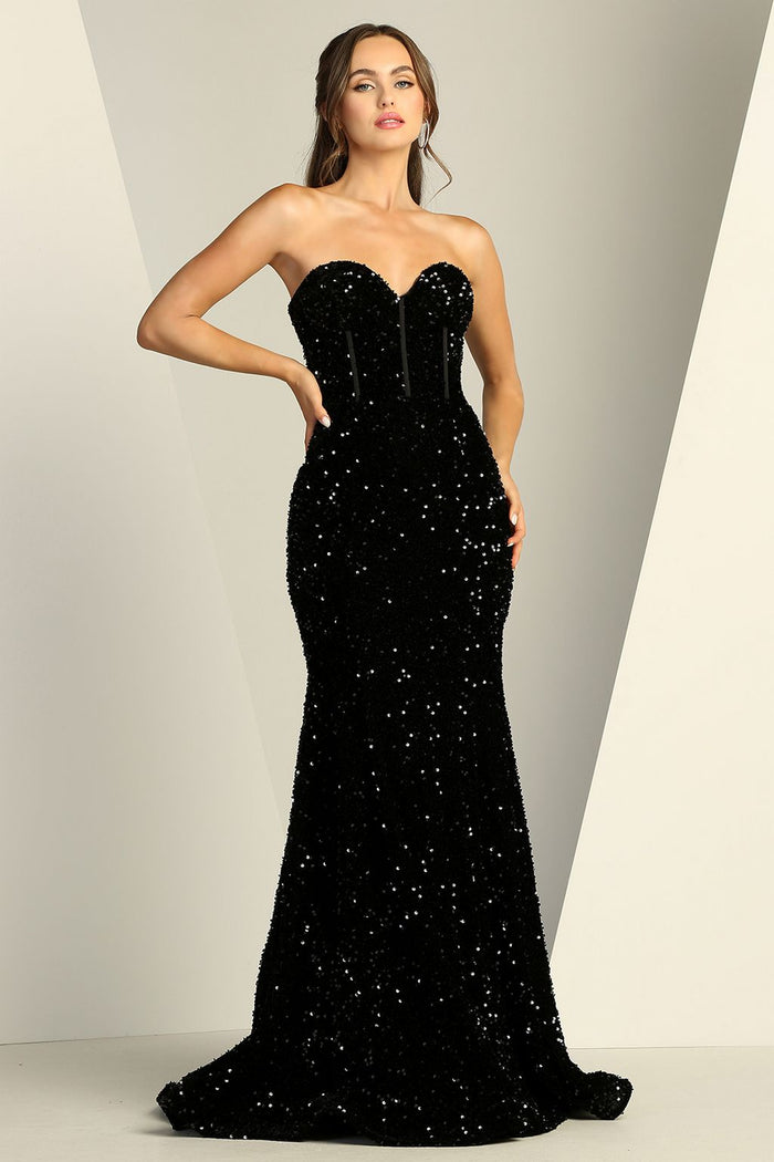 Adora Design 3112 Strapless Glitter Sequin Long Formal Prom Dress