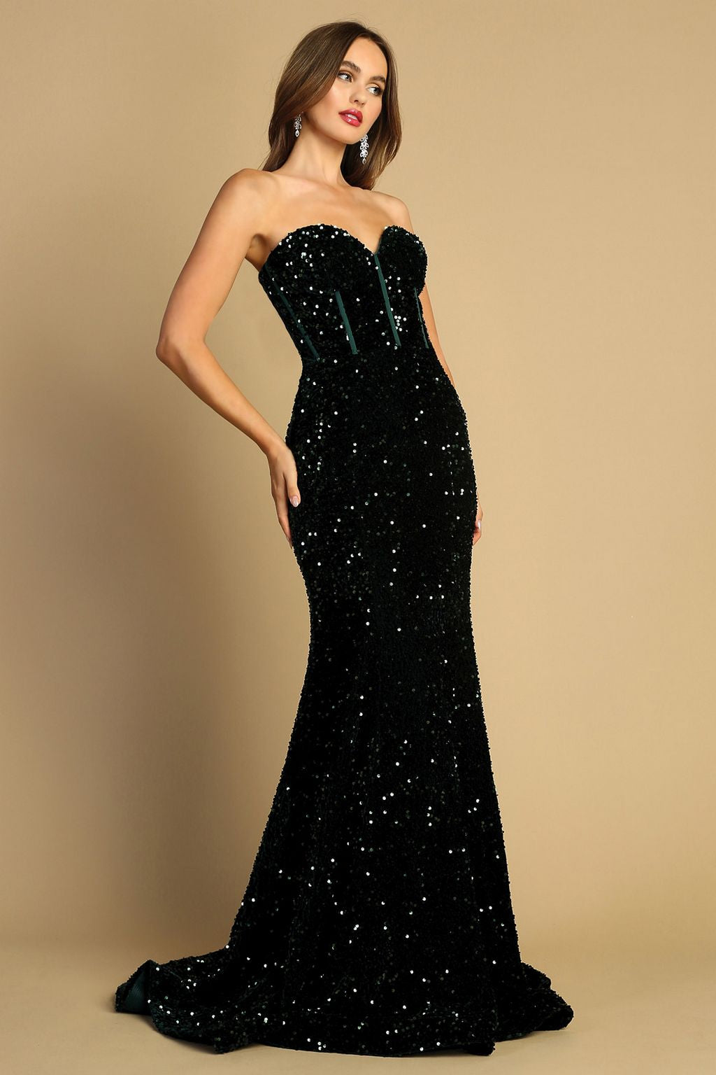 Adora Design 3112 Strapless Glitter Sequin Long Formal Prom Dress