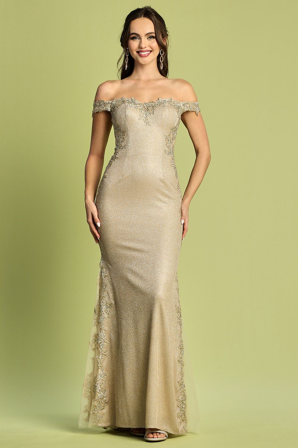 Adora Design 3118 Metallic Glitter Mermaid Off-Shoulder Prom Dress