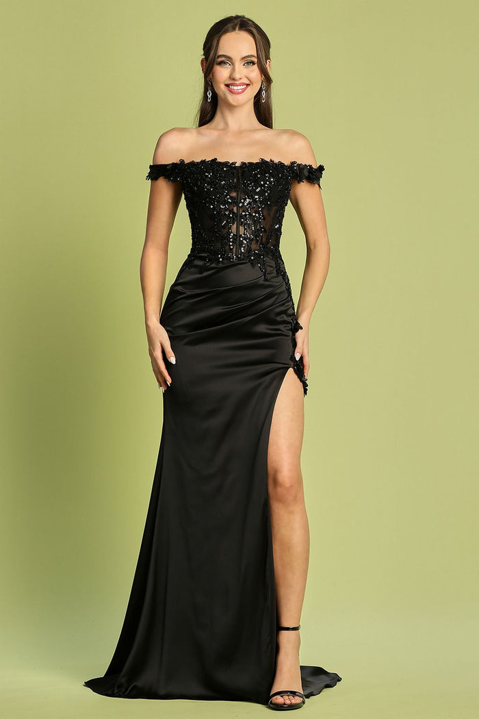 Adora Design 3132 Long 3D Floral Applique Off Shoulder Prom Dress