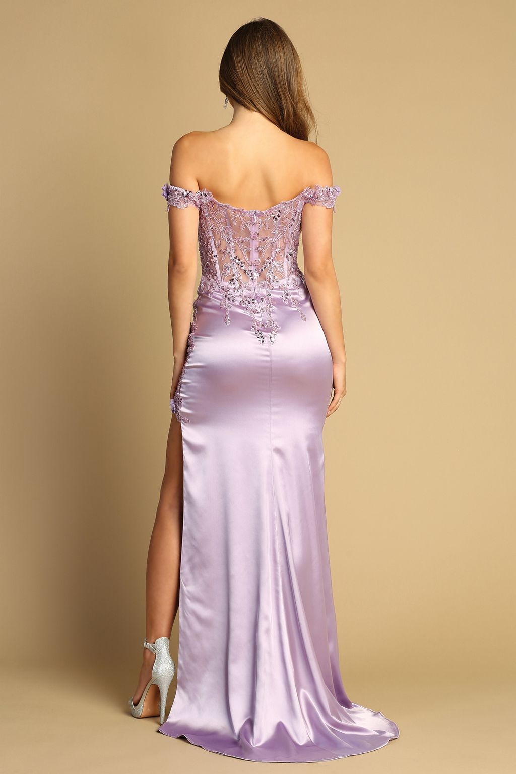 Adora Design 3132 Long 3D Floral Applique Off Shoulder Prom Dress