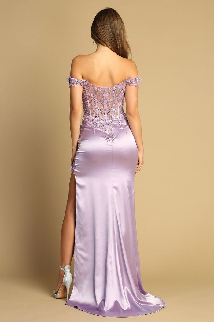 Adora Design 3132 Long 3D Floral Applique Off Shoulder Prom Dress
