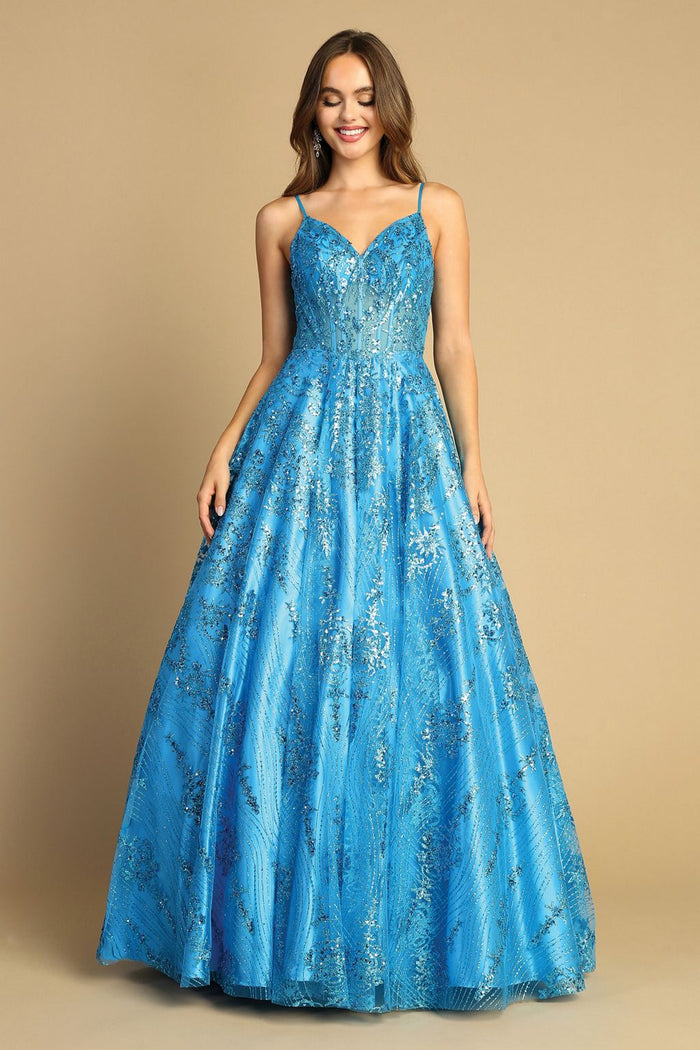 Adora Design 3141 Glitter Spaghetti Strap A-Line Long Prom Dress