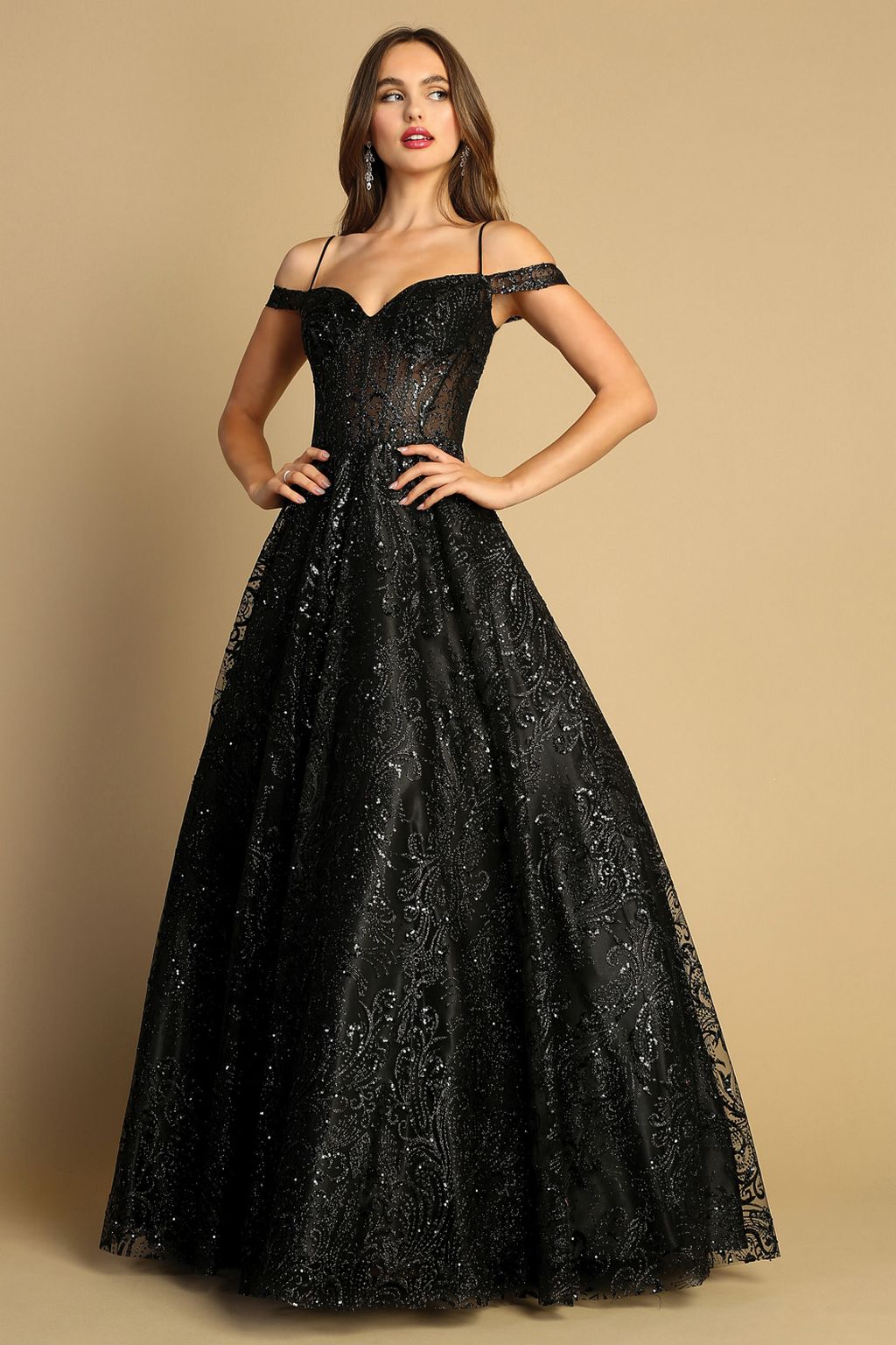 Adora Design 3142 Off Shoulder Glitter Ball Gown Long Prom Dress
