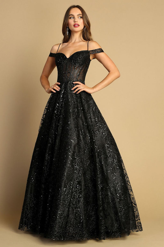 Adora Design 3142 Off Shoulder Glitter Ball Gown Long Prom Dress