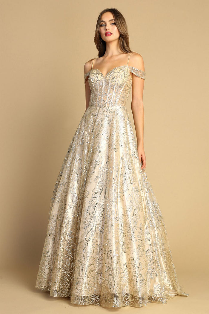Adora Design 3142 Off Shoulder Glitter Ball Gown Long Prom Dress