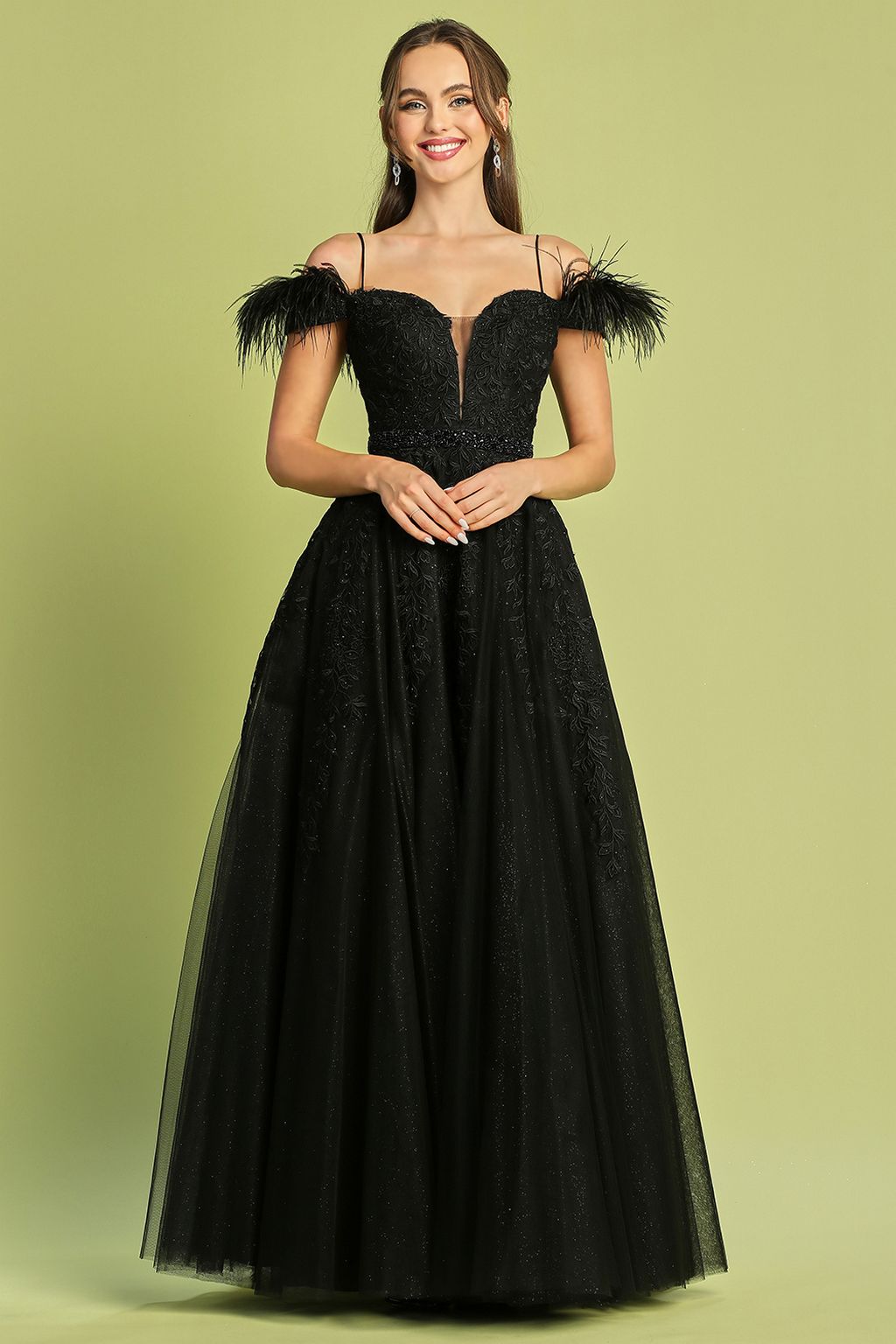 Adora Design 3143 Off Shoulder Glitter Applique A Line Prom Dress