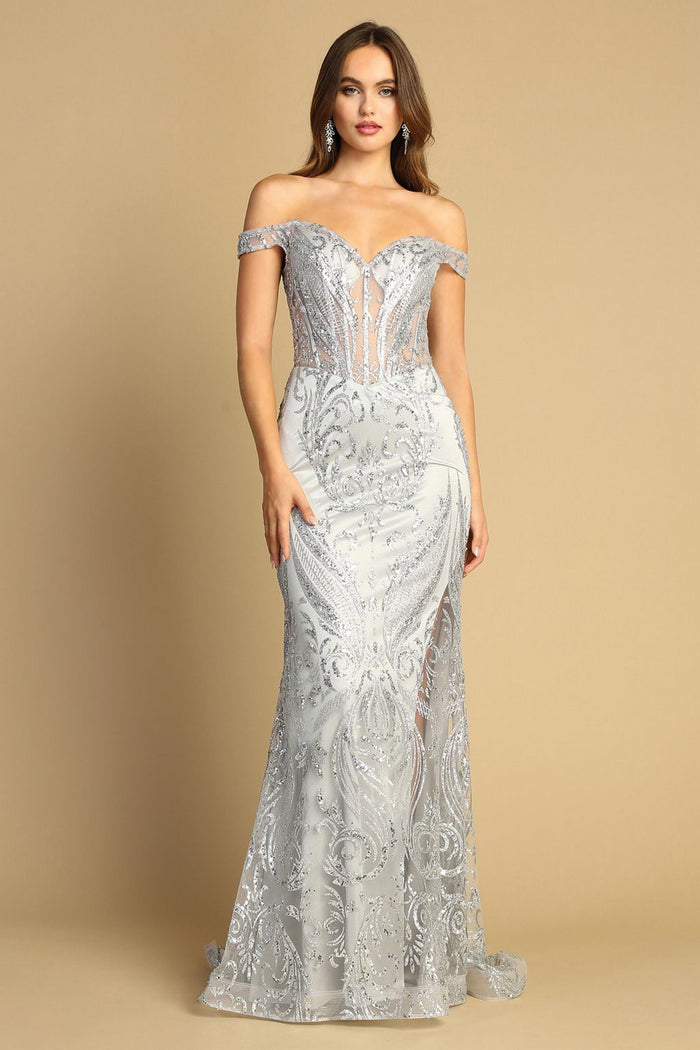 Adora Design 3168 Off Shoulder Glitter Print Mermaid Prom Gown