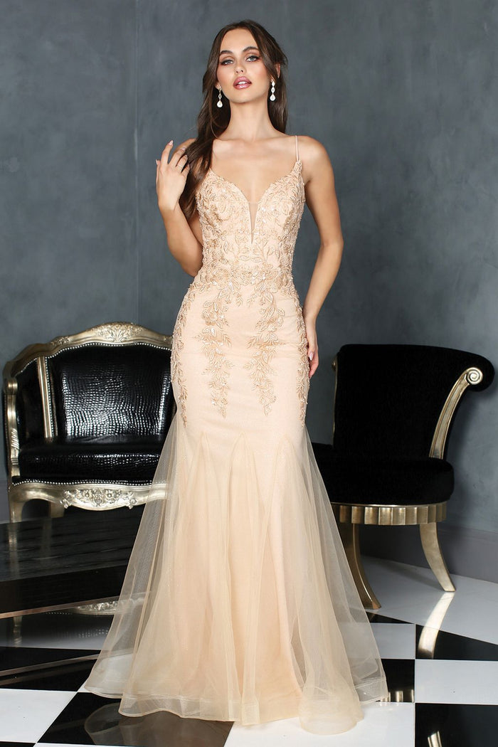 Adora Design 3183 Spaghetti Strap Fitted Long Formal Prom Gown