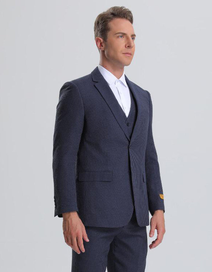 Navy Seersucker Jacket + Pants Suit by Alberto Nardoni