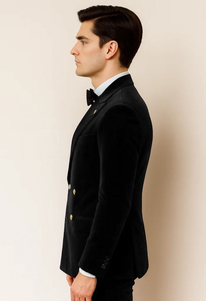 Mens Velvet Suit - Slim Fit Double Breasted Suit Blazer and Pants - Green