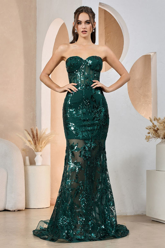 Adora Design 3203 Strapless Mermaid Sequin Print Long Prom Dress