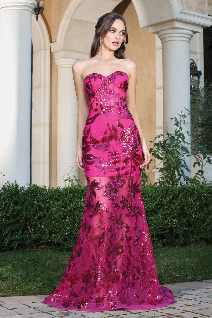 Adora Design 3203 Strapless Mermaid Sequin Print Long Prom Dress