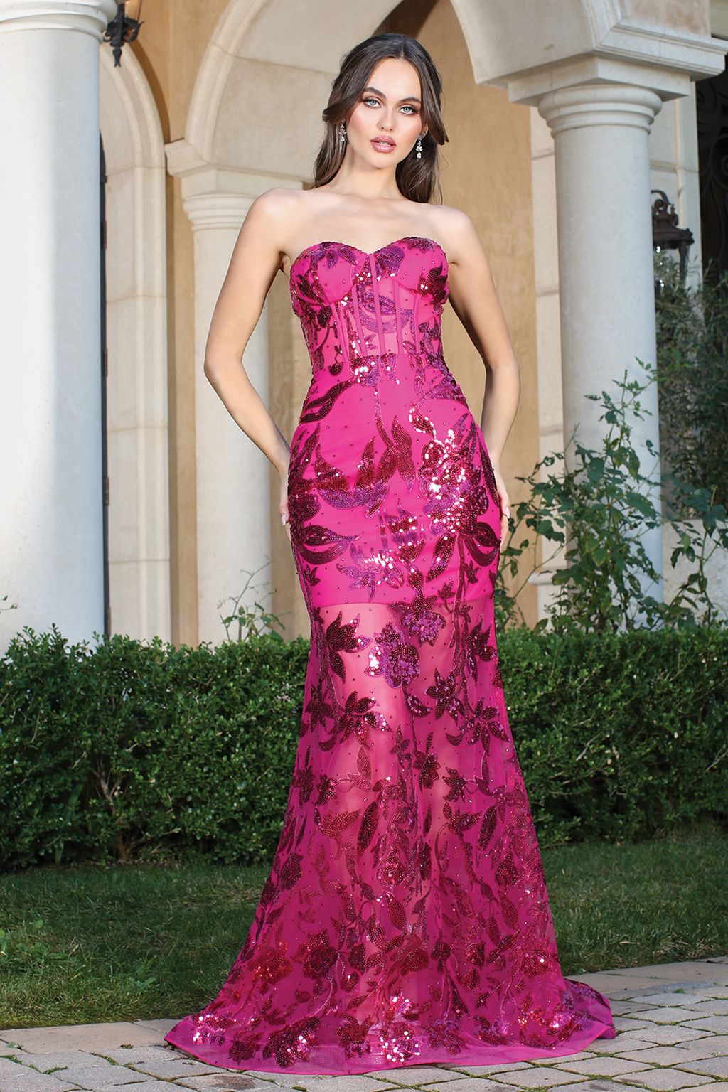 Adora Design 3203 Strapless Mermaid Sequin Print Long Prom Dress