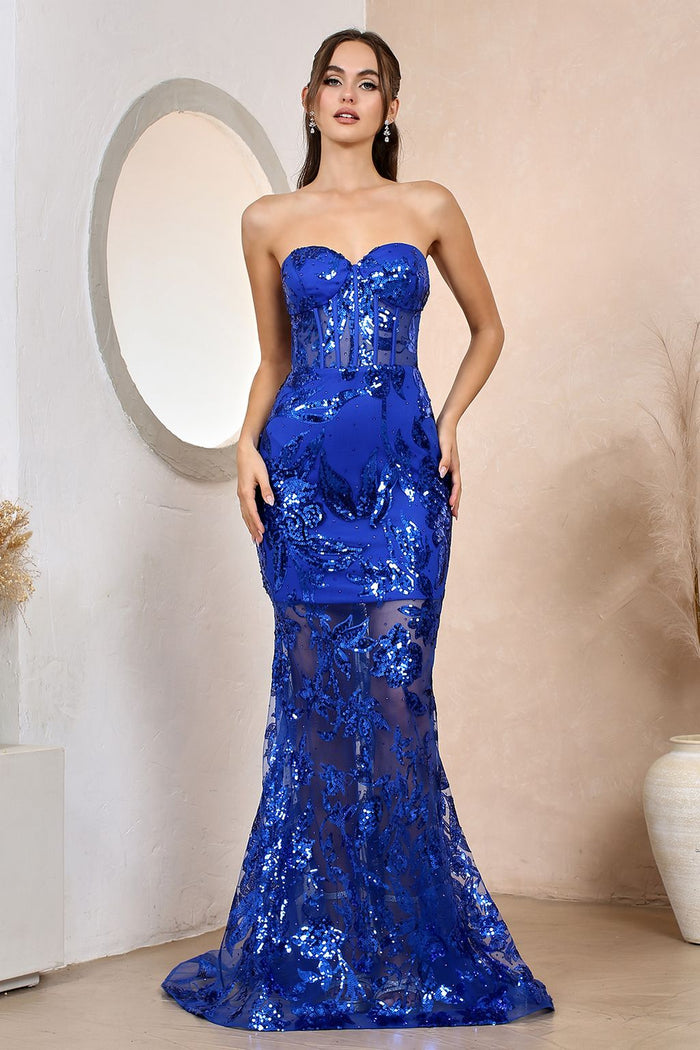 Adora Design 3203 Strapless Mermaid Sequin Print Long Prom Dress