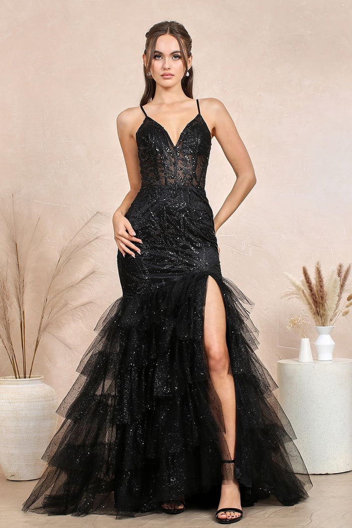 Adora Design 3205 Glitter Tulle Tiered Mermaid Formal Prom Dress
