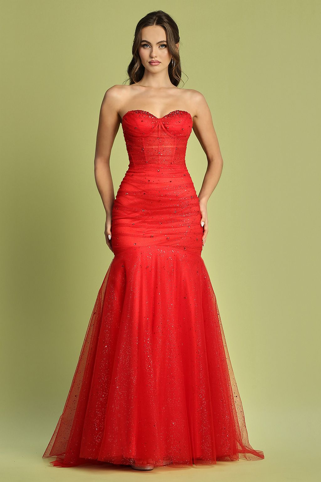 Adora Design 3207 Strapless Glitter Tulle Mermaid Formal Prom Gown
