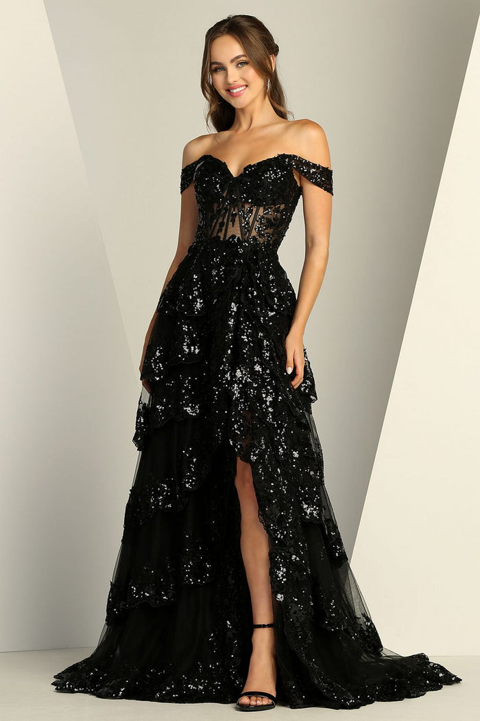 Adora Design 3214 Off Shoulder A-Line Slit Long Formal Gown