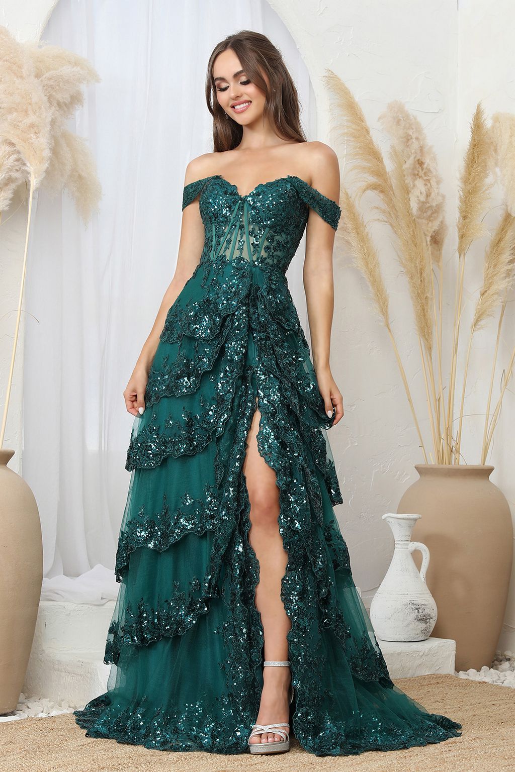 Adora Design 3214 Off Shoulder A-Line Slit Long Formal Gown