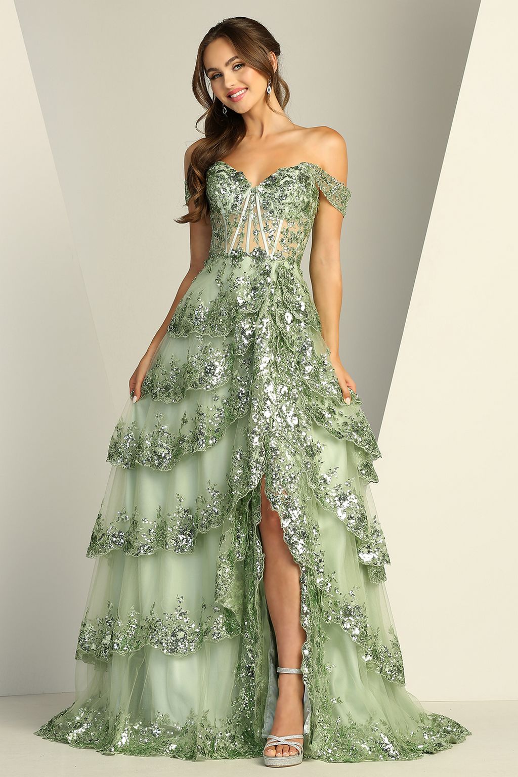 Adora Design 3214 Off Shoulder A-Line Slit Long Formal Gown