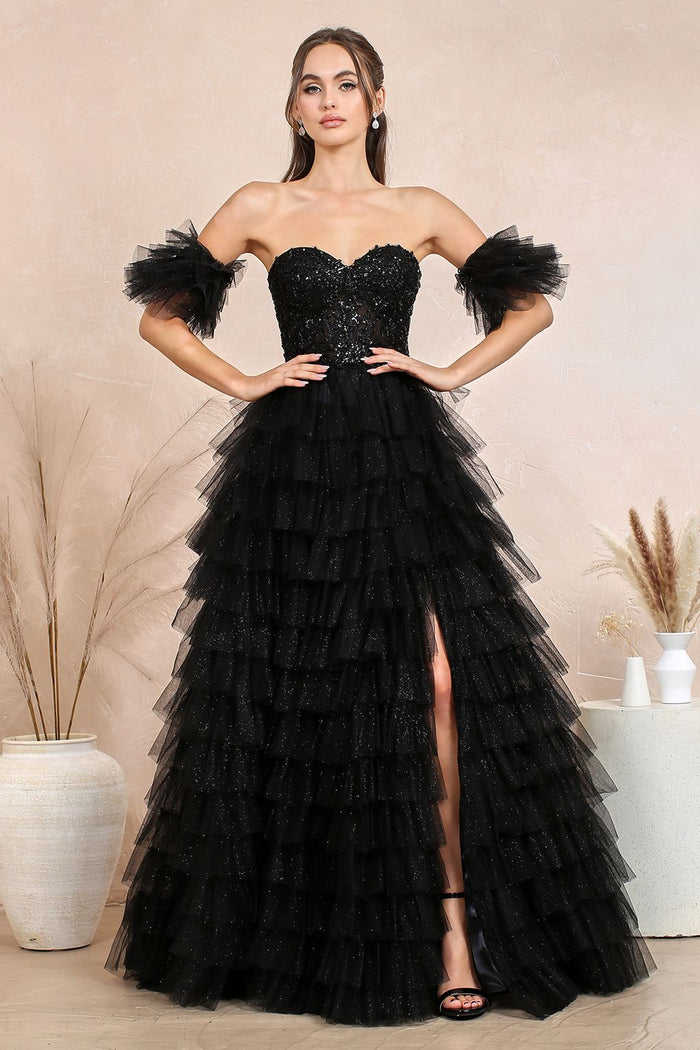 Adora Design 3215 Glitter Tulle A-Line Corset Formal Prom Dress