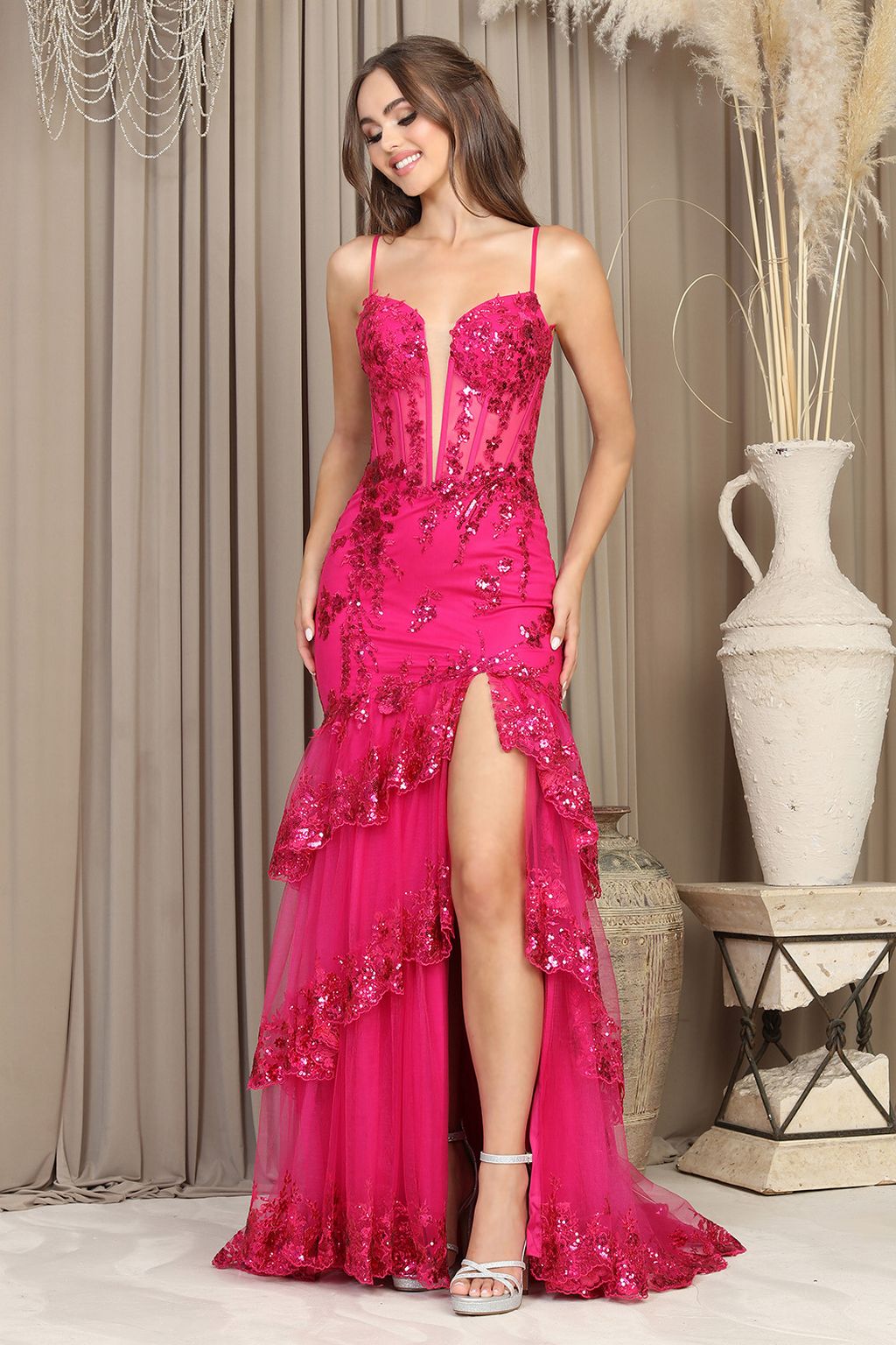 Adora Design 3219 Applique Sequin Corset Fitted Long Prom Dress