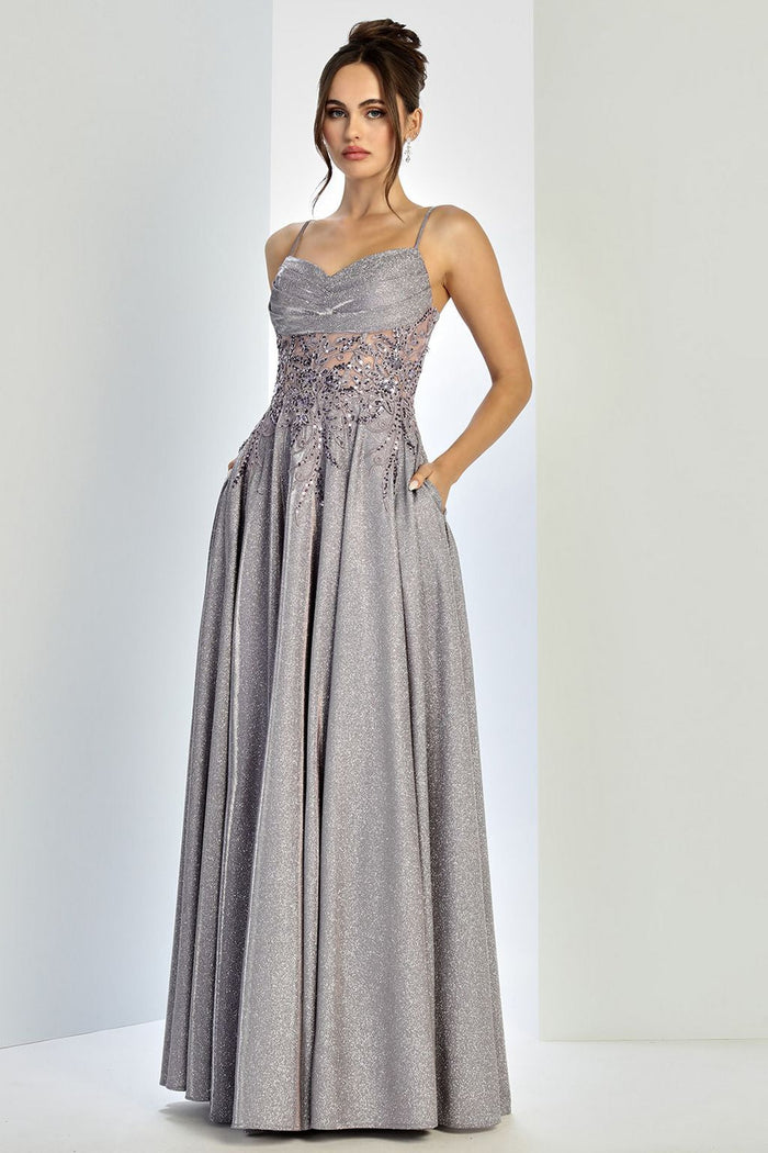 Adora Design 3232 Glitter Satin Spaghetti Strap A-Line Prom Gown