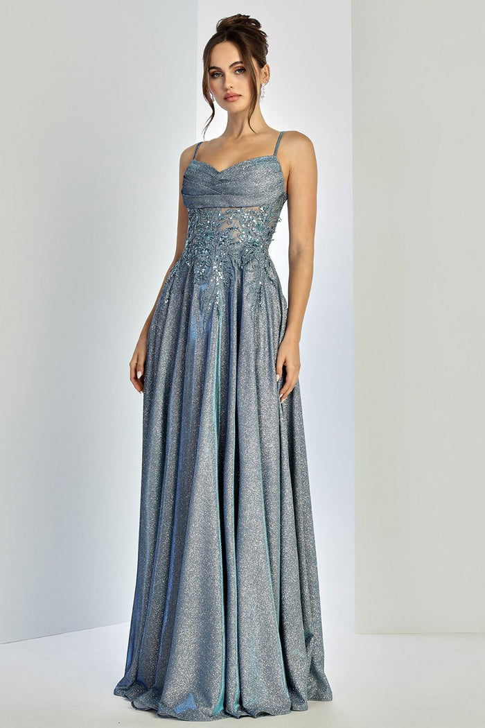 Adora Design 3232 Glitter Satin Spaghetti Strap A-Line Prom Gown