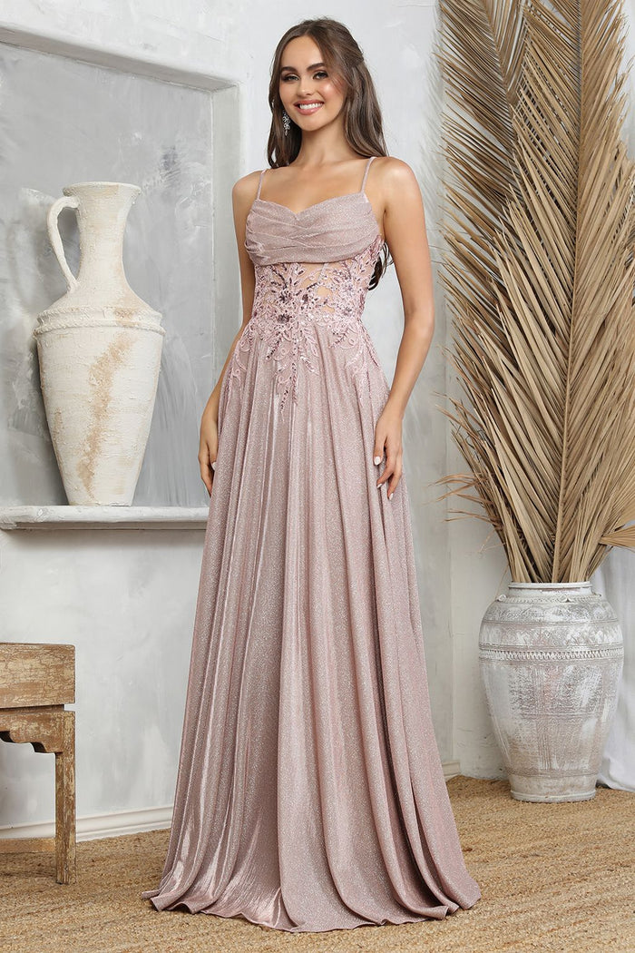 Adora Design 3232 Glitter Satin Spaghetti Strap A-Line Prom Gown