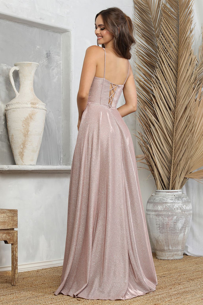 Adora Design 3232 Glitter Satin Spaghetti Strap A-Line Prom Gown