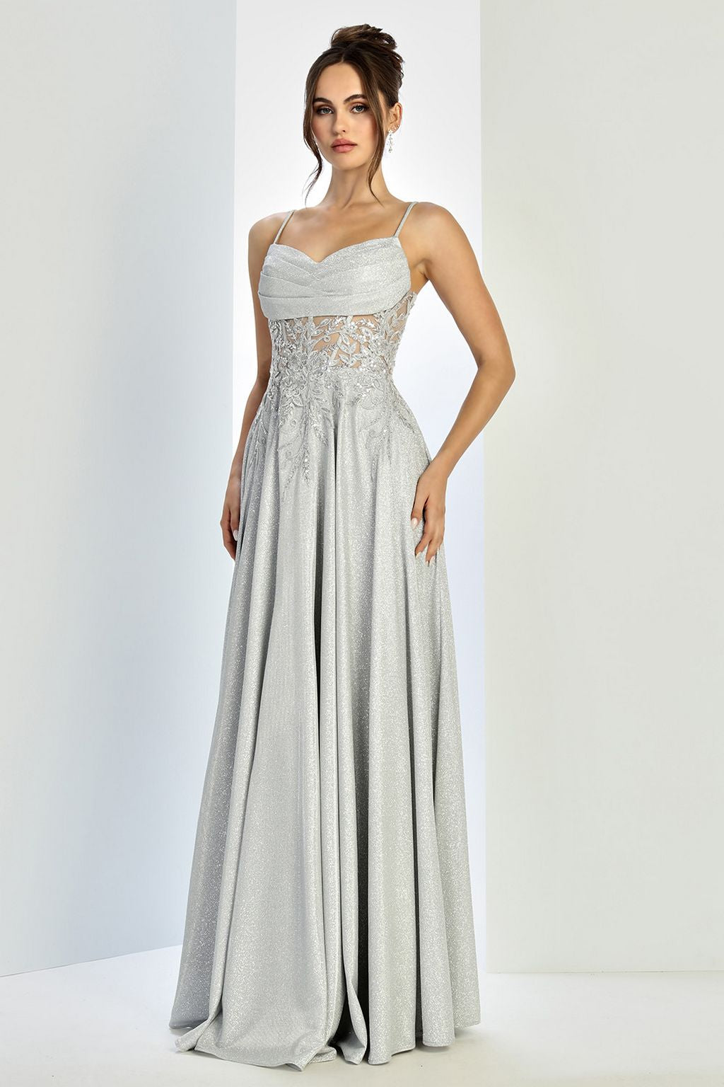 Adora Design 3232 Glitter Satin Spaghetti Strap A-Line Prom Gown