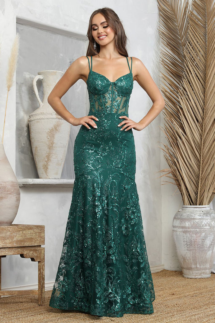 Adora Design 3236 Long Lace Fitted Spaghetti Strap Prom Gown