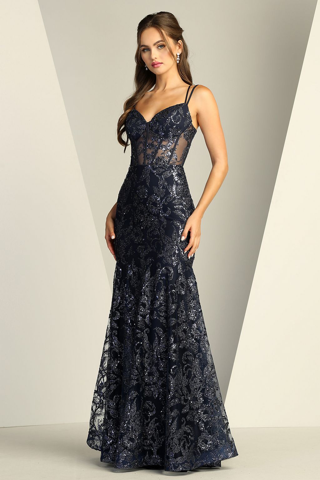 Adora Design 3236 Long Lace Fitted Spaghetti Strap Prom Gown