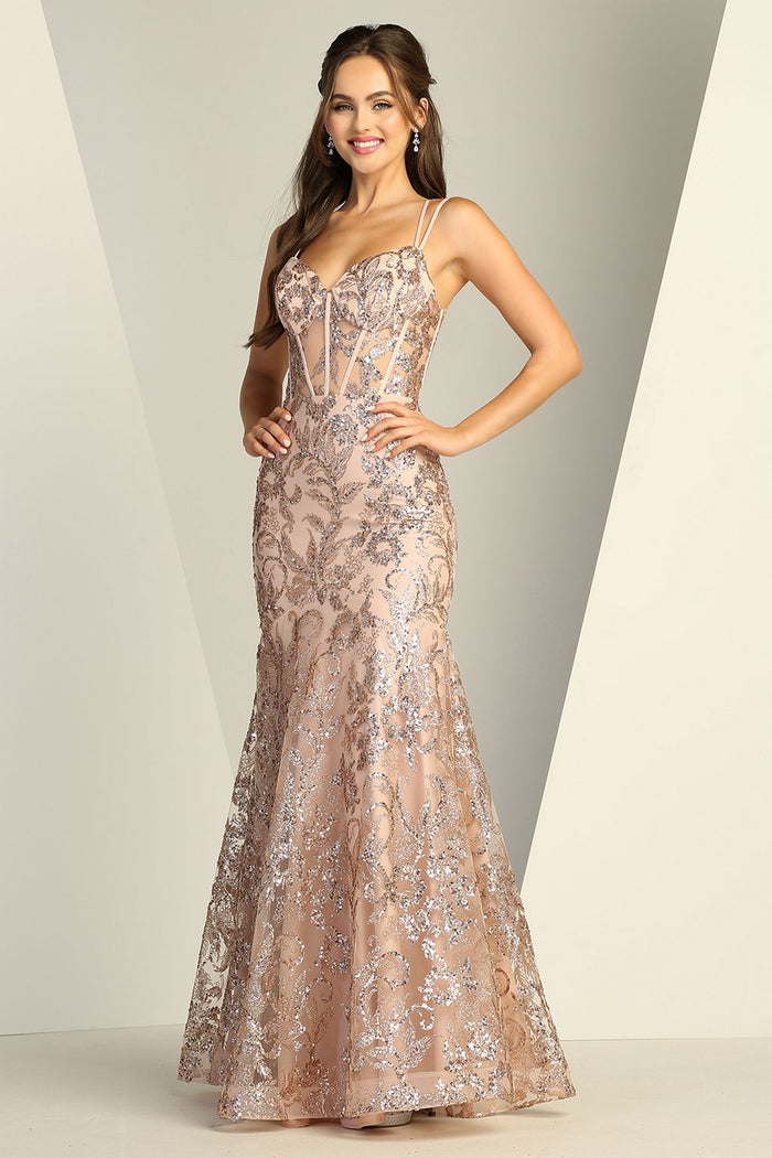 Adora Design 3236 Long Lace Fitted Spaghetti Strap Prom Gown