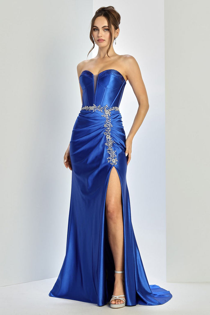 Adora Design 3246 Strapless Beaded Corset Slit Formal Prom Dress