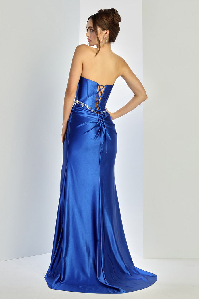 Adora Design 3246 Strapless Beaded Corset Slit Formal Prom Dress
