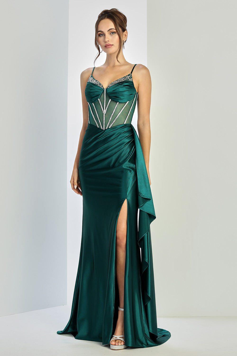 Adora Design 3249 Beaded Corset Spaghetti Strap Slit Prom Dress
