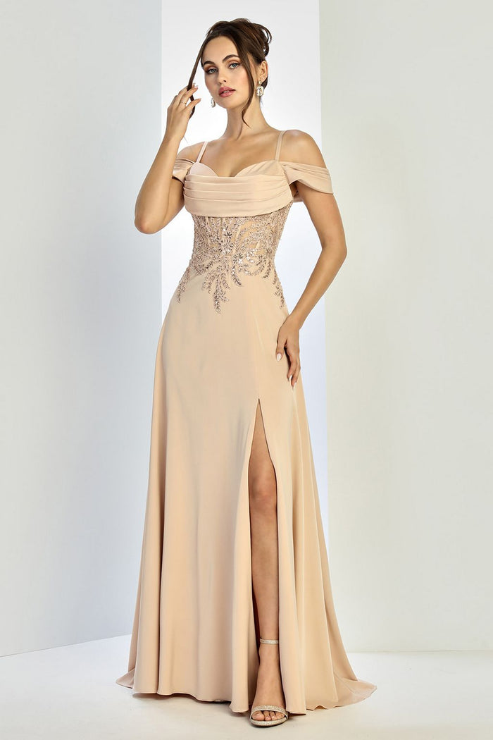 Adora Design 3251 Off Shoulder Pleated Lace Corset Gown