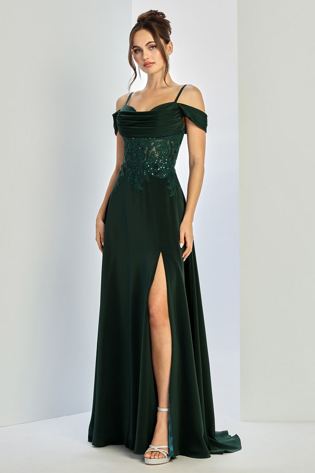 Adora Design 3251 Off Shoulder Pleated Lace Corset Gown