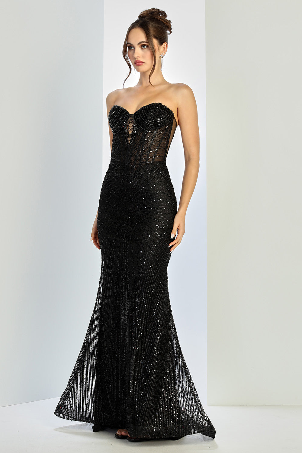 Strapless Fitted Sweetheart Prom Dress Glitter Long Evening Formal Gown