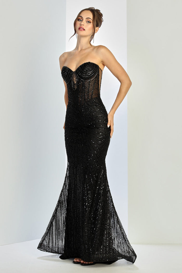 Strapless Fitted Sweetheart Prom Dress Glitter Long Evening Formal Gown
