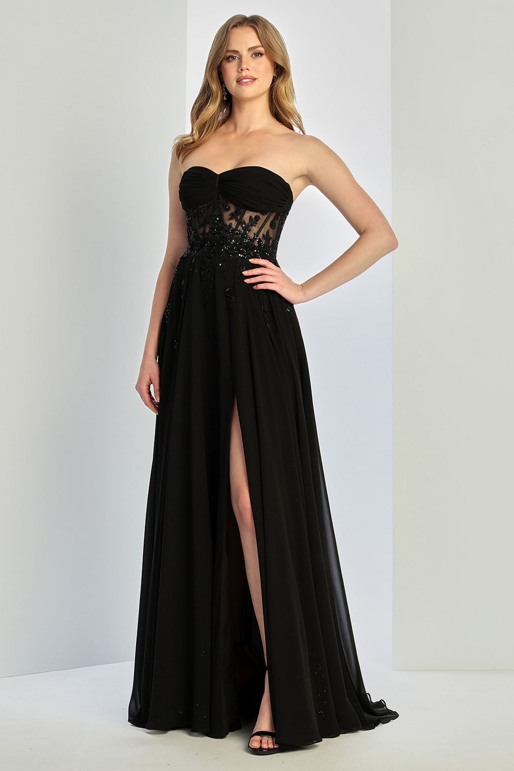 Adora Design 3264 Chiffon Corset A-Line Strapless Prom Gown