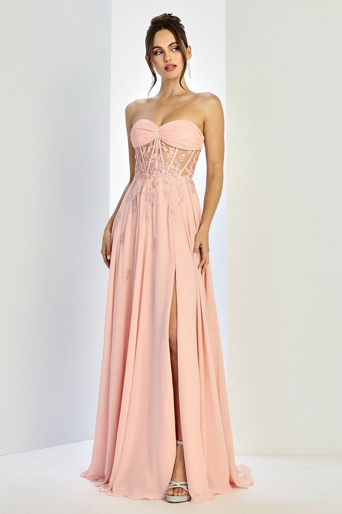 Adora Design 3264 Chiffon Corset A-Line Strapless Prom Gown