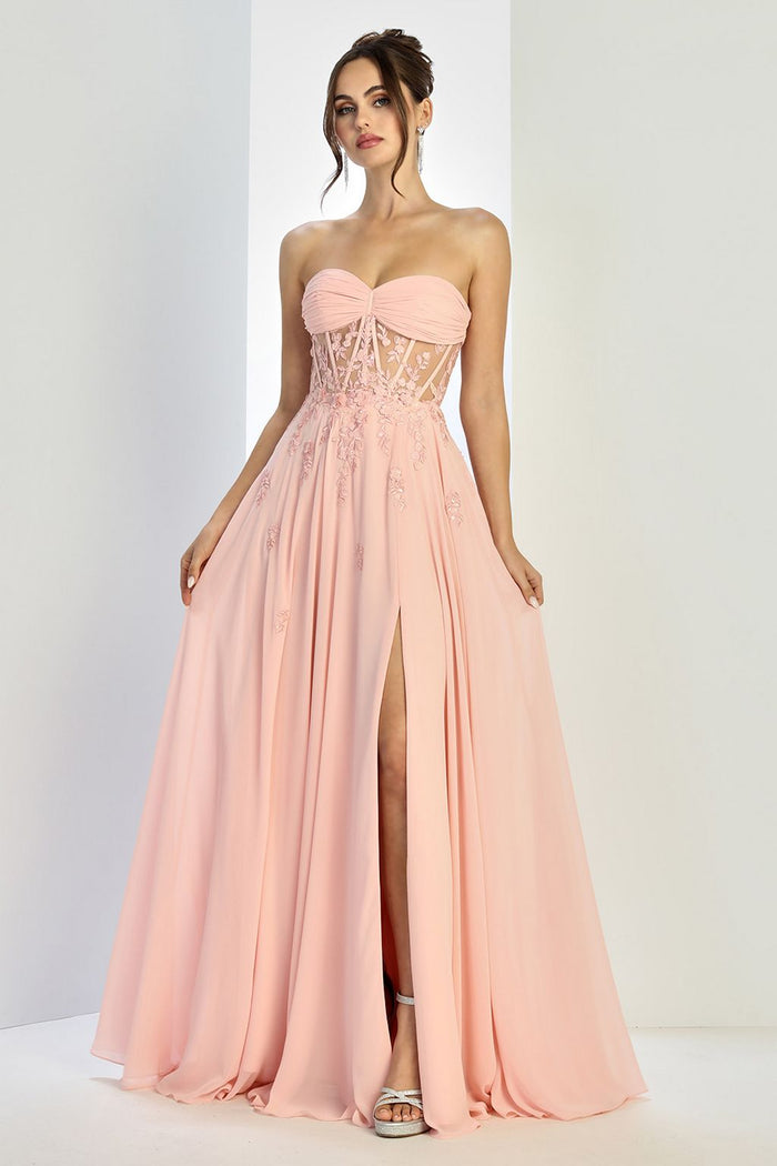 Adora Design 3264 Chiffon Corset A-Line Strapless Prom Gown